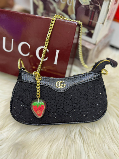 G-U-C-C-I Ophidia Crystal Embellished Leather Shoulder Mini Bag – Premium Women Bag (Black)