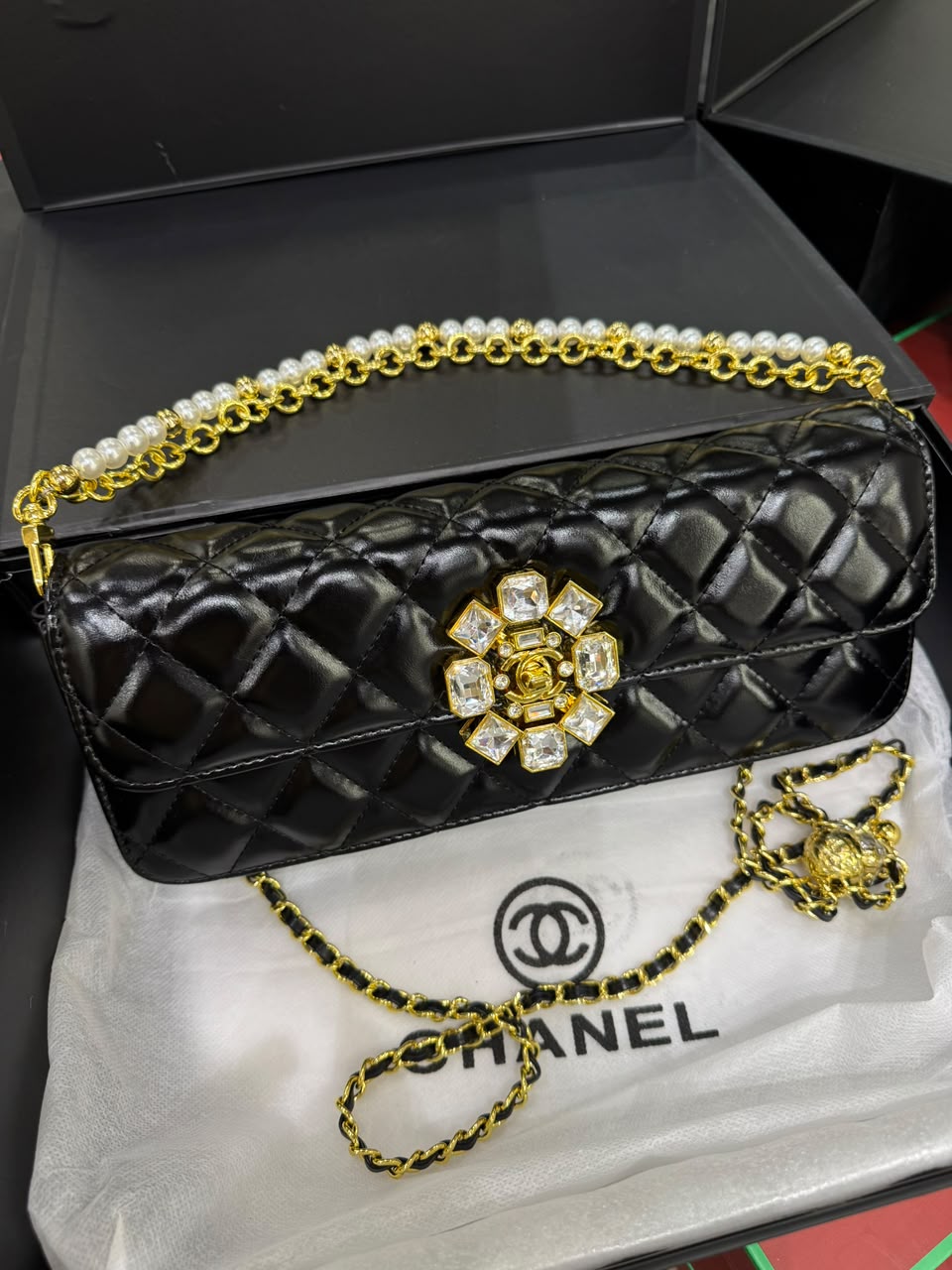 C-H-A-N-E-L Evening Clutch Bag – Luxury Women Bag | Complete Box Packaging (Black)