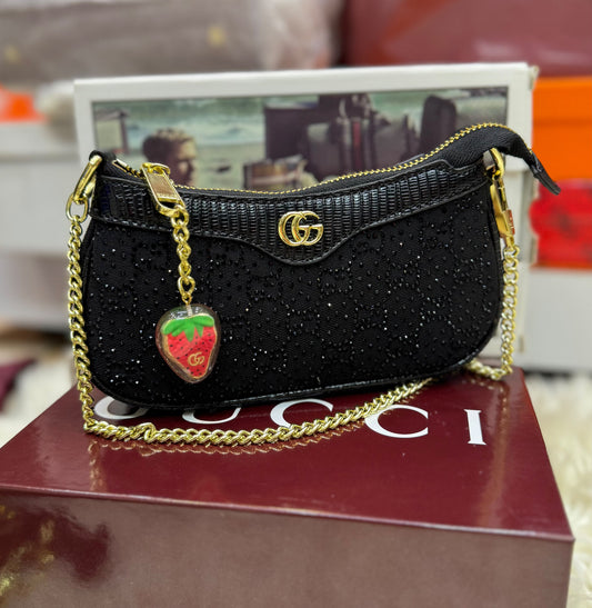 G-U-C-C-I Ophidia Crystal Embellished Leather Shoulder Mini Bag – Premium Women Bag (Black)