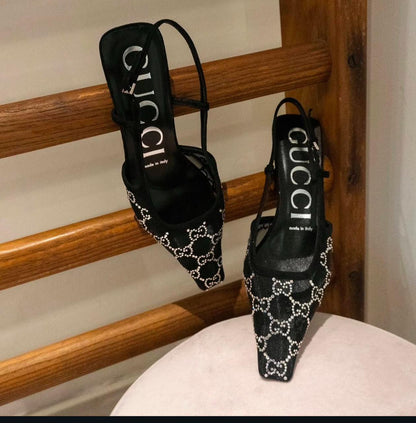 G-U-C-C-I WOMEN’S SLINGBACK PUMPS – Women Heels (Black)