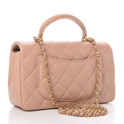 C-H-A-N-E-L Quilted Mini Top Handle Rectangular Flap Bag – Luxury Women Bag (Peach/Beige)