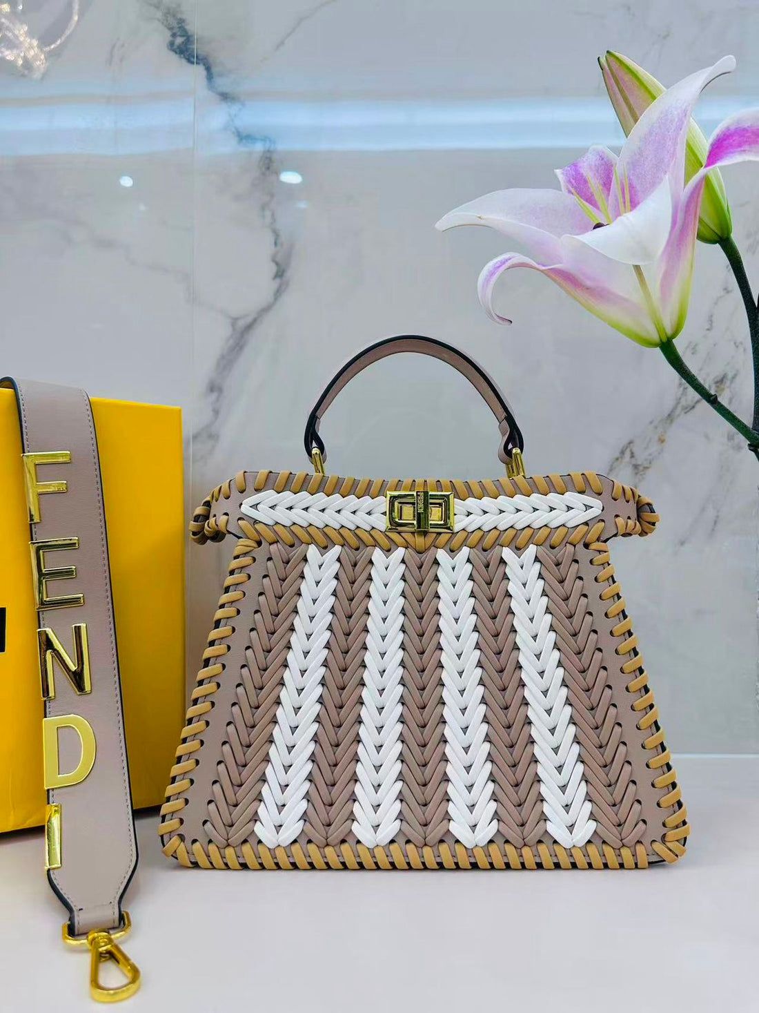 FENDI ICONIC PEEKABOO ISEEU LEATHER – Women Bag (Beige White)