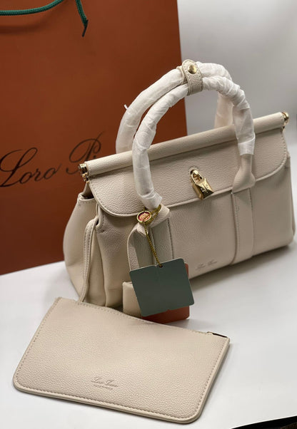 L-O-R-O P-I-A-N-A Loom Bag L32 – Premium Leather & Canvas Women Bag (Off White)