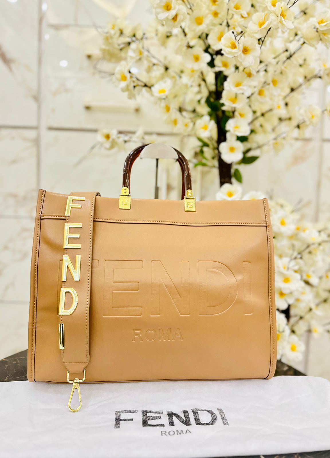 F-E-N-D-I Premium Tote Women Bag – Luxury Edition (Beige)
