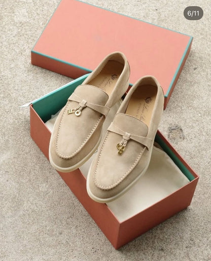 L-O-R-O P-I-A-N-A Summer Charms Walk Loafers – Premium Suede Unisex Shoes (Beige/Off White)