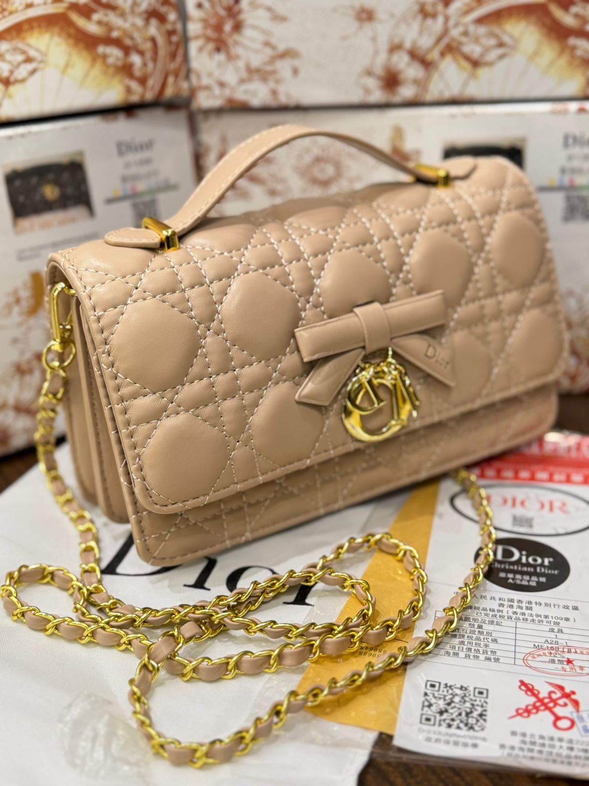 D-I-O-R My Dior Mini Bag – Elegant Luxury Women Bag with Removable Chain (Beige)