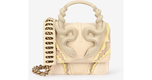R-O-B-E-R-T-O C-A-V-A-L-L-I Reptile-Inspired Flap Bag – Cobra Effect Embossing | Premium Quality Women Bag (Beige)