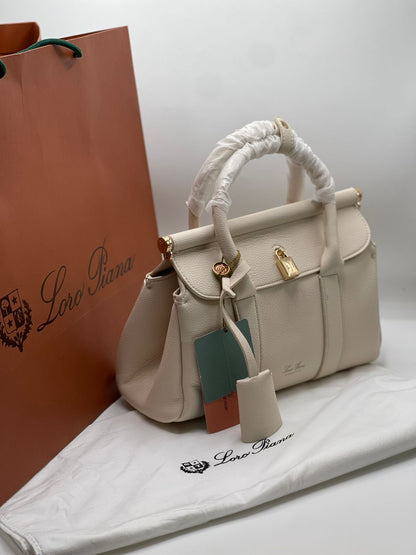 L-O-R-O P-I-A-N-A Loom Bag L32 – Premium Leather & Canvas Women Bag (Off White)