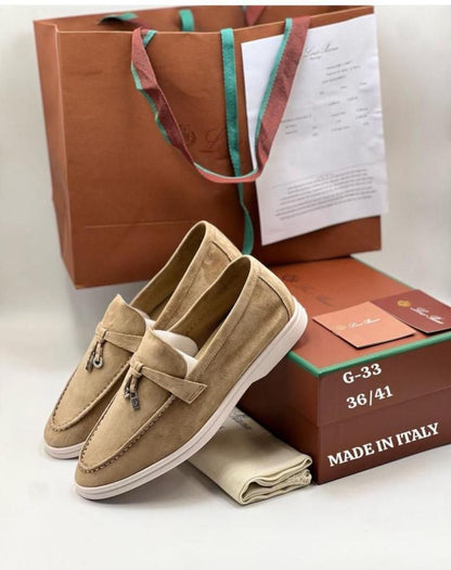L-O-R-O P-I-A-N-A Summer Charms Walk Loafers – Premium Suede Unisex Shoes (Beige/Off White)