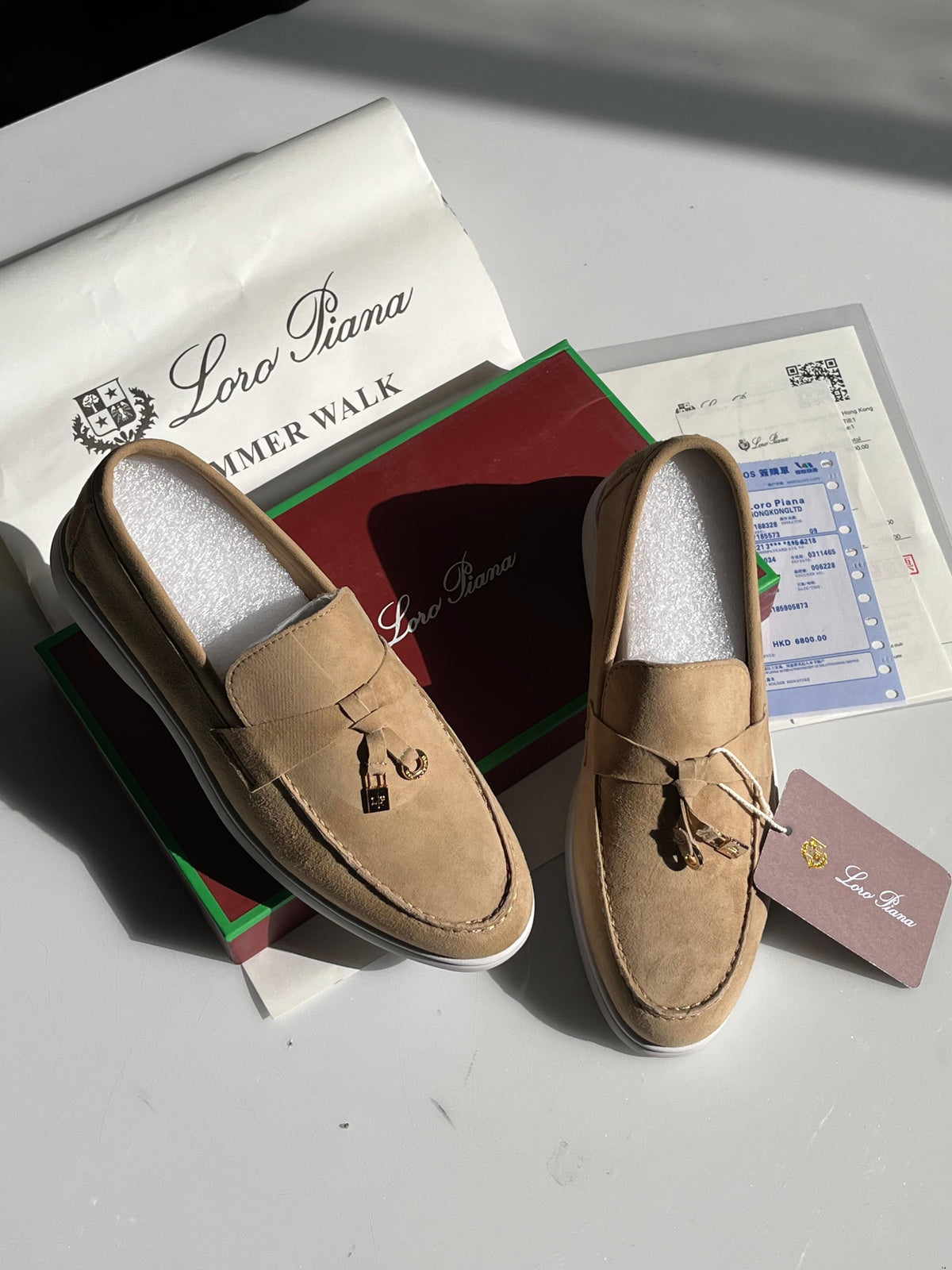 L-O-R-O P-I-A-N-A Summer Charms Walk Loafers – Premium Suede Unisex Shoes (Beige/Off White)