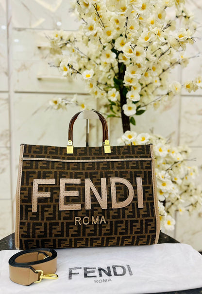 F-E-N-D-I Premium Tote Women Bag – Luxury Edition (Beige & Brown)
