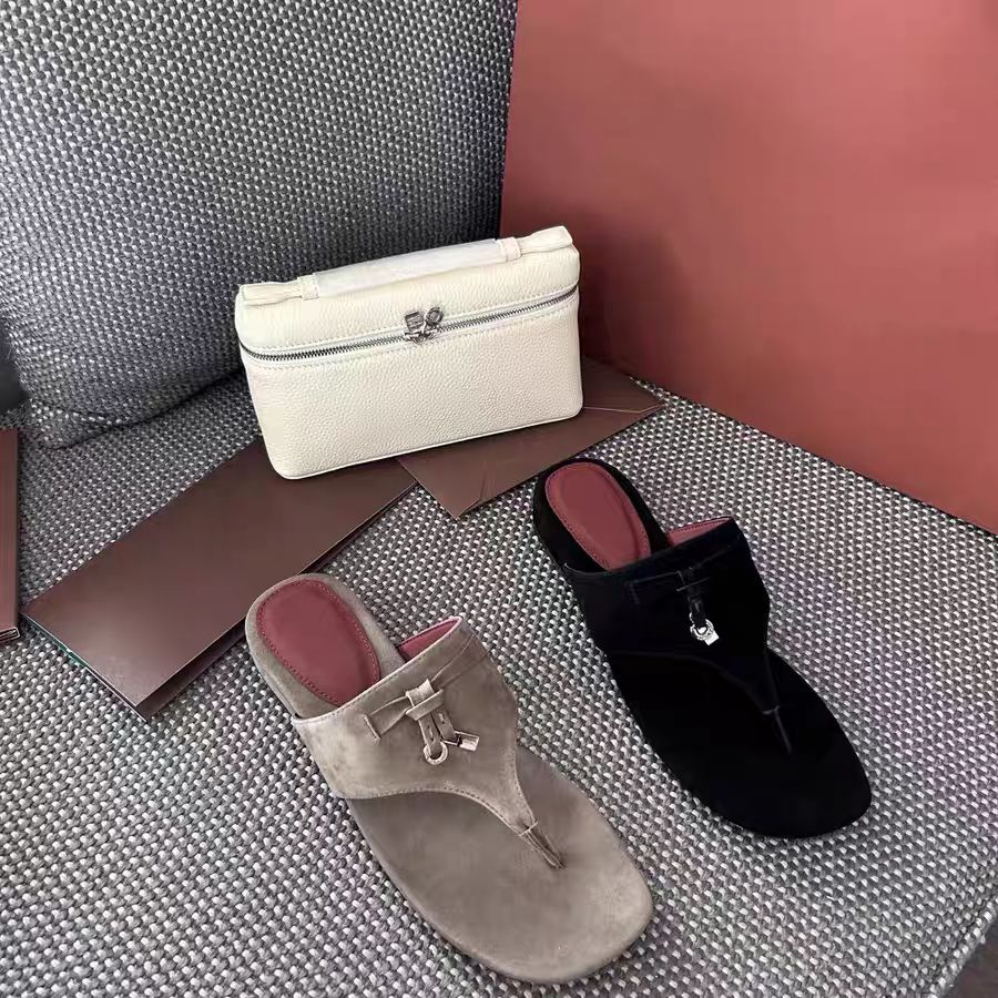 Loro Piana Summer Charms Walk Suede Thong Sandals – Premium Women Footwear (Cream/Beige)