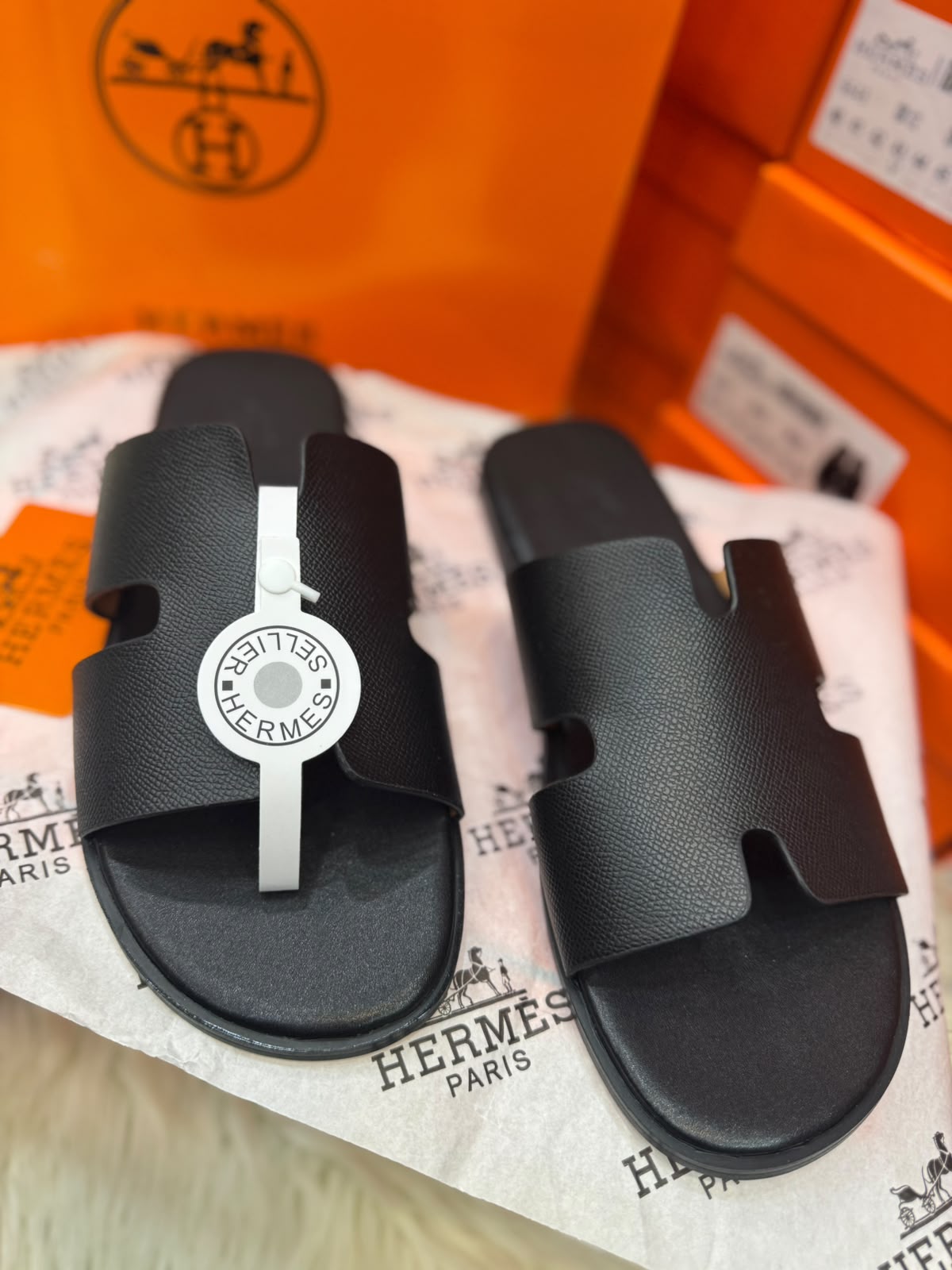 H-E-R-M-E-S Unisex Izmir Sandal – Premium Calfskin Designer Sandals (Black)
