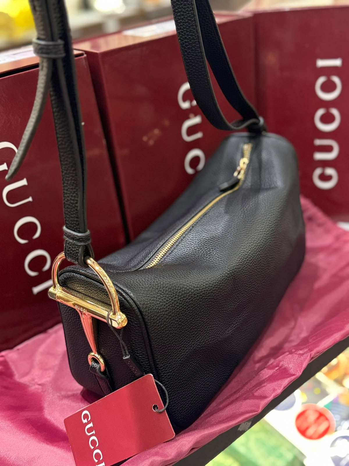 G-U-C-C-I Half Horsebit Medium Shoulder Bag – Premium Quality Women Bag | Brand Box Packaging (Black)