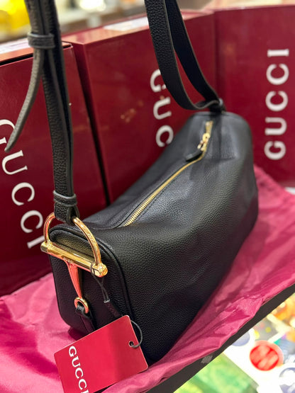 G-U-C-C-I Half Horsebit Medium Shoulder Bag – Premium Quality Women Bag | Brand Box Packaging (Black)
