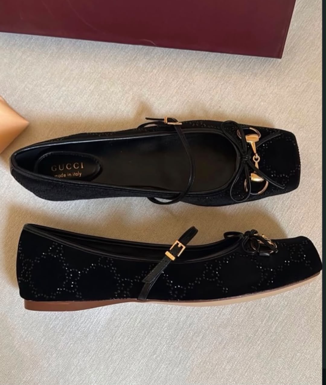 G-U-C-C-I Women's Horsebit Velvet Ballet Pumps – Sequined GG Monogram | Mary Jane Flats | Luxury Women Footwear (Black)