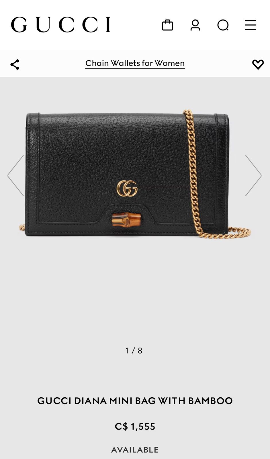 GUCCI DIANA MINI – Women Bag | Bamboo Closure & Leather Chain Shoulder Bag (Black)