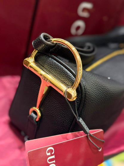 G-U-C-C-I Half Horsebit Medium Shoulder Bag – Premium Quality Women Bag | Brand Box Packaging (Black)