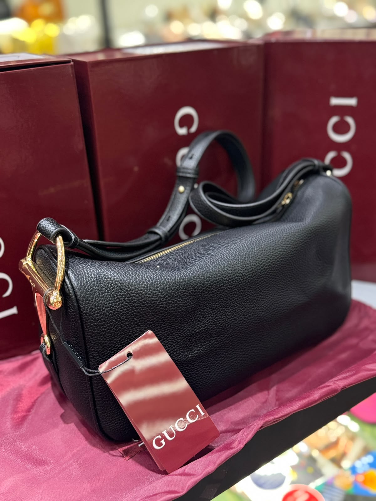 G-U-C-C-I Half Horsebit Medium Shoulder Bag – Premium Quality Women Bag | Brand Box Packaging (Black)