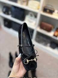 G-U-C-C-I Women's Horsebit Velvet Ballet Pumps – Sequined GG Monogram | Mary Jane Flats | Luxury Women Footwear (Black)
