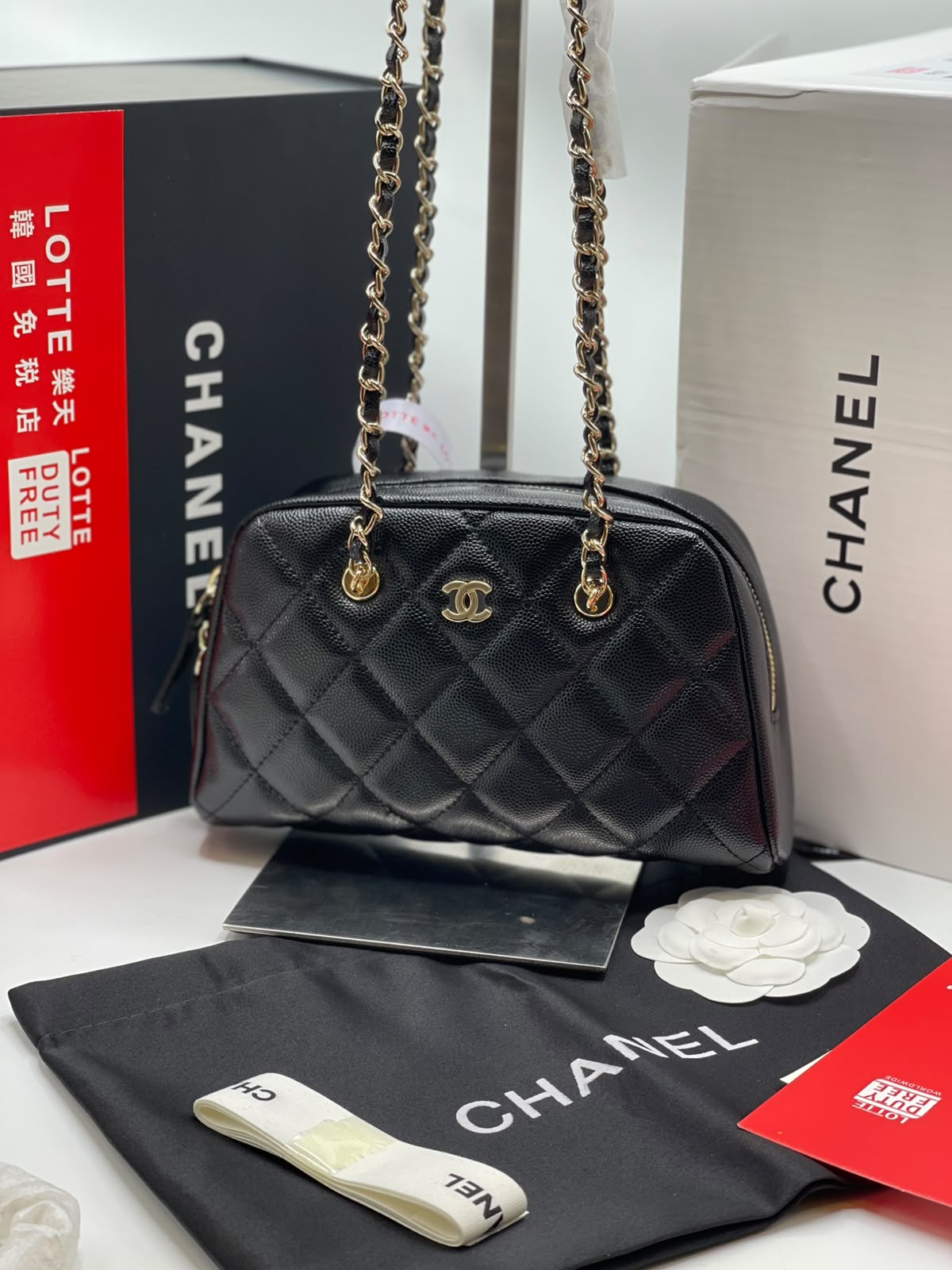 C-H-A-N-E-L Small Bowling Bag – Premium Quality Women Bag | Brand Box & Dust Bag (Black)