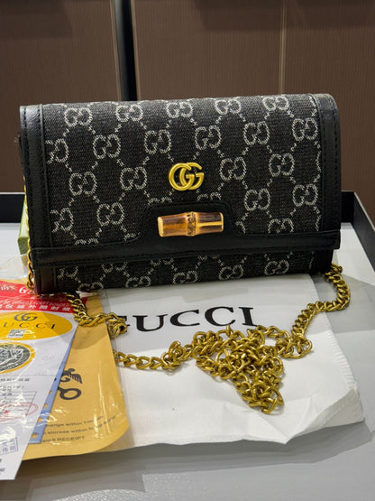 G-U-C-C-I DIANA BAMBOO GG ON CHAIN DENIM – Women Bag (Black)