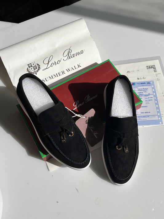 L-O-R-O P-I-A-N-A Summer Charms Walk Loafers – Premium Suede Unisex Shoes (Black)