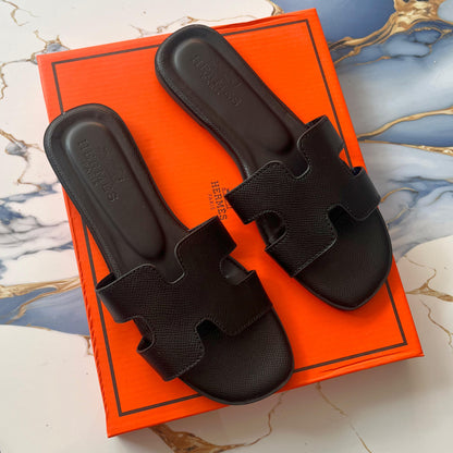 HERMES Oran Women Sandals – Imported Premium Flat Slippers (Black)