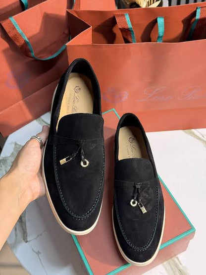 L-O-R-O P-I-A-N-A Summer Charms Walk Loafers – Premium Suede Unisex Shoes (Black)