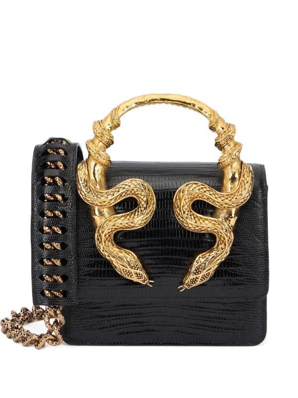 ROBERTO CAVALLI Women Bag – Borsa Bordeaux Con Serpenti | Premium Medium Shoulder & Hand Carry (Black)