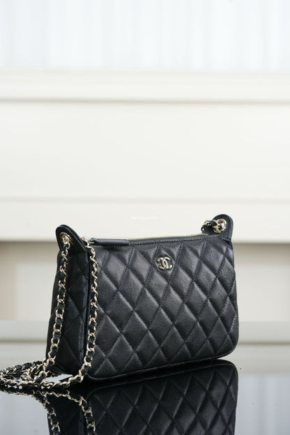 C-H-A-N-E-L 25A Double Chain Bag – Caviar Leather Women Shoulder Bag with GHW (Black)