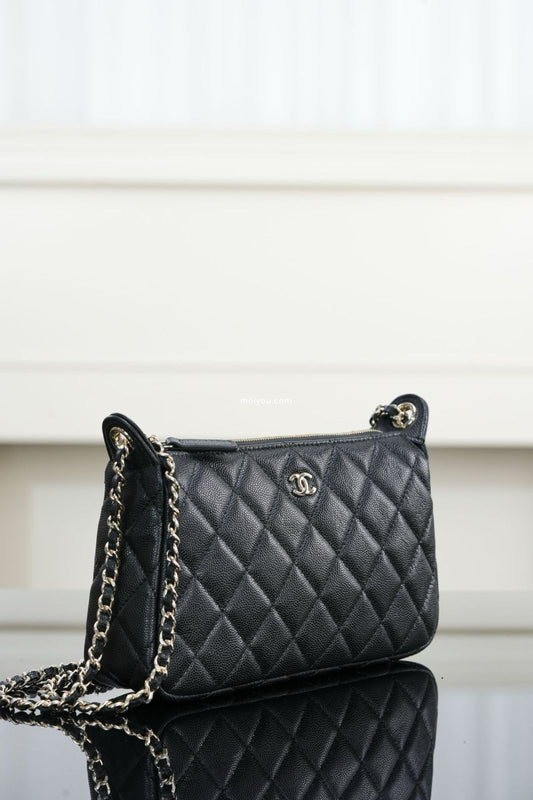 C-H-A-N-E-L 25A Double Chain Bag – Caviar Leather Women Shoulder Bag with GHW (Black)