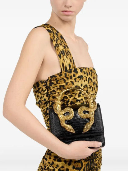 ROBERTO CAVALLI Women Bag – Borsa Bordeaux Con Serpenti | Premium Medium Shoulder & Hand Carry (Black)
