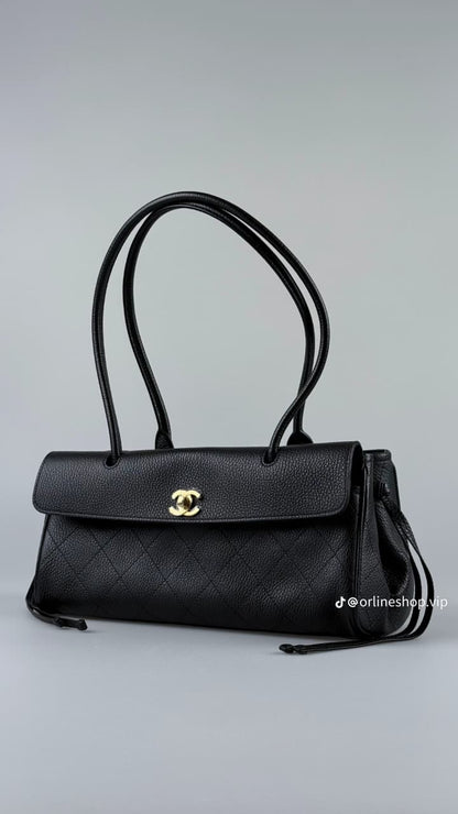C-H-A-N-E-L Grained Calfskin Stitched Urban Essentials Shopping Bag | Gold Hardware | Luxury Women Bag (Black)
