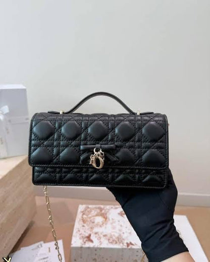 D-I-O-R My Dior Mini Bag – Elegant Luxury Women Bag with Removable Chain (Black)
