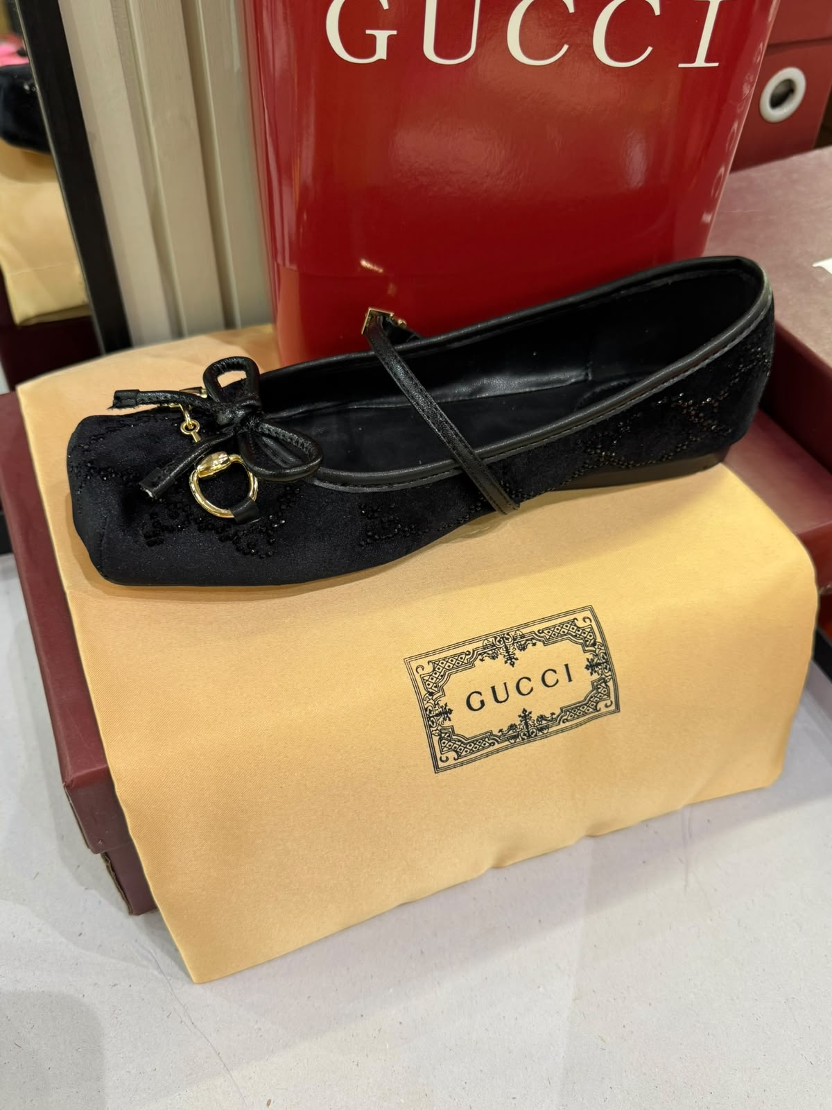 G-U-C-C-I Women's Horsebit Velvet Ballet Pumps – Sequined GG Monogram | Mary Jane Flats | Luxury Women Footwear (Black)