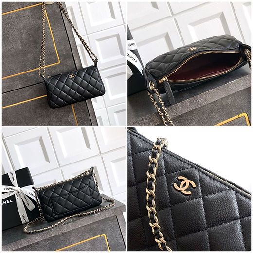 C-H-A-N-E-L 25A Double Chain Bag – Caviar Leather Women Shoulder Bag with GHW (Black)