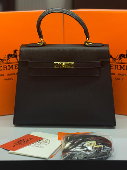 HERMÈS KELLY SELLIER 25CM – Women Bag | Luxury Leather Top Handle & Shoulder Bag (Black)