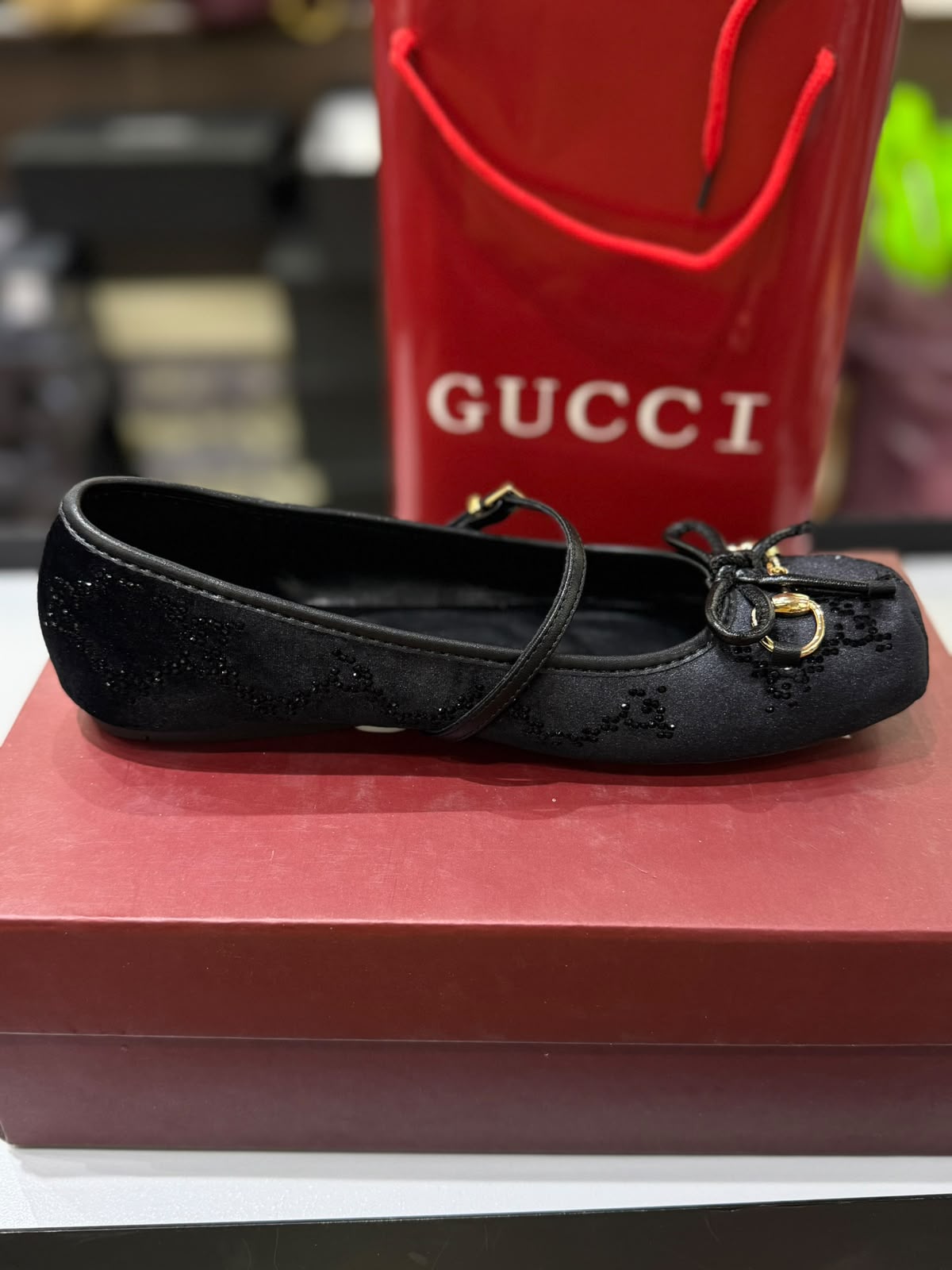 G-U-C-C-I Women's Horsebit Velvet Ballet Pumps – Sequined GG Monogram | Mary Jane Flats | Luxury Women Footwear (Black)