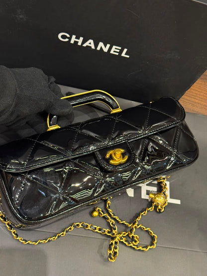 C-H-A-N-E-L 2025 Large Patent Top Handle Bag – Fall/Winter Collection | Premium Quality Women Bag (Black)