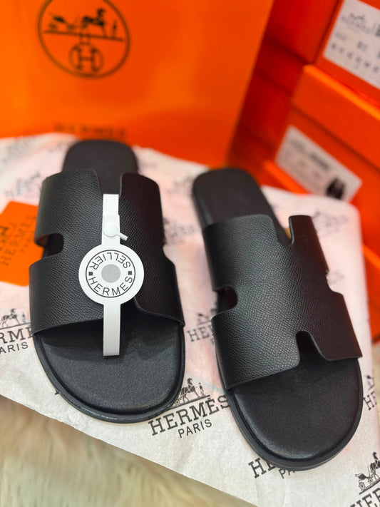 H-E-R-M-E-S Unisex Izmir Sandal – Premium Calfskin Designer Sandals (Black)