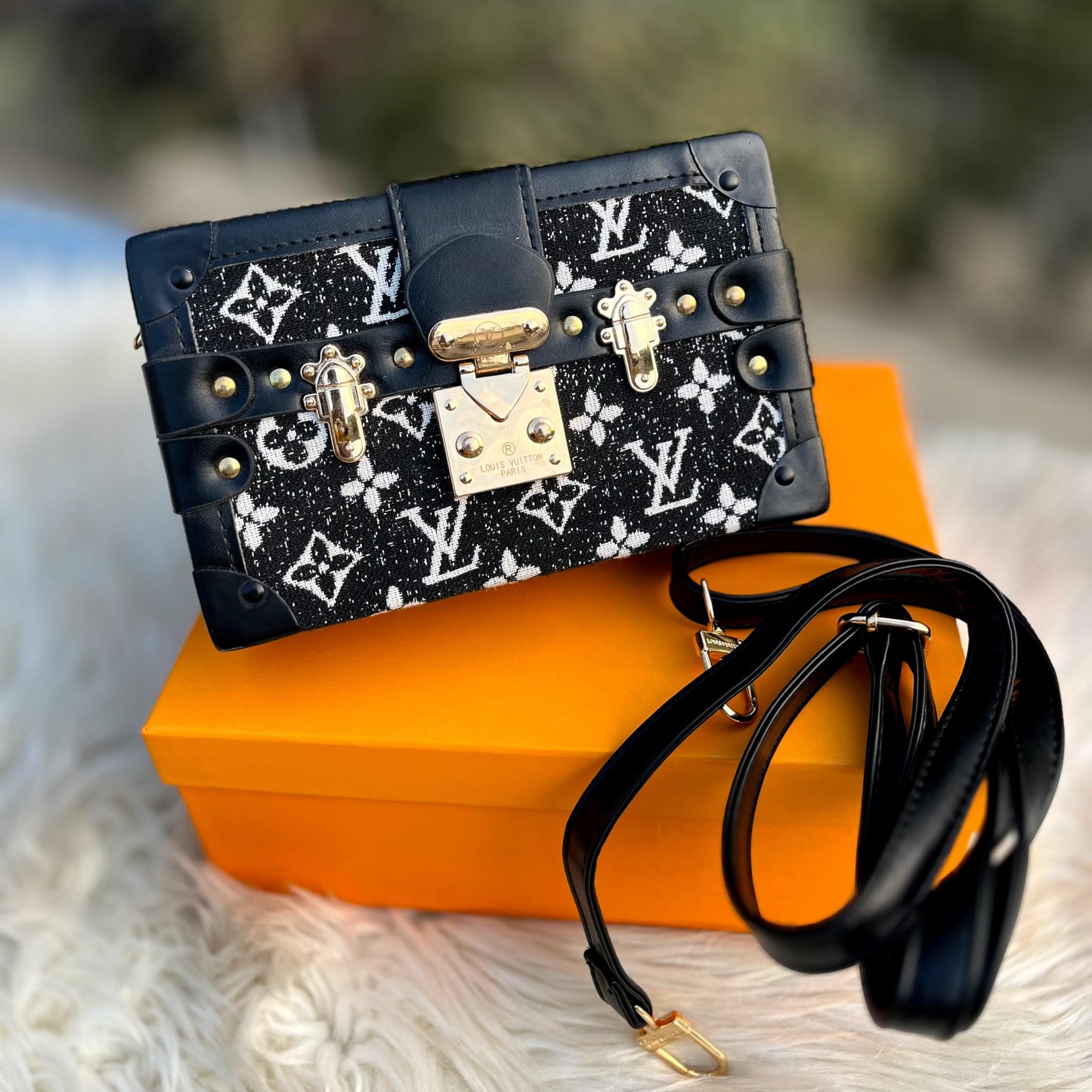 L-O-U-I-S V-U-I-T-T-O-N TRUNK CROSSBODY WITH LONG STRAP – Women Bag (Black Design B)