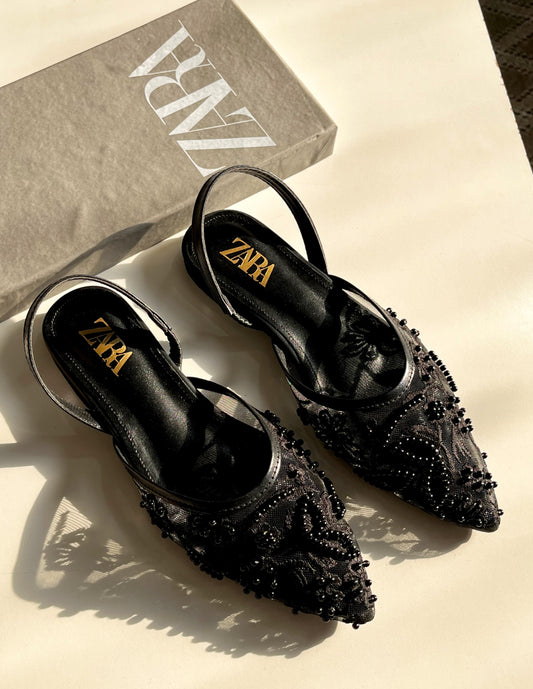 Z-A-R-A EMBROIDERY NET FLAT PUMP – WOMEN SHOES (Black)