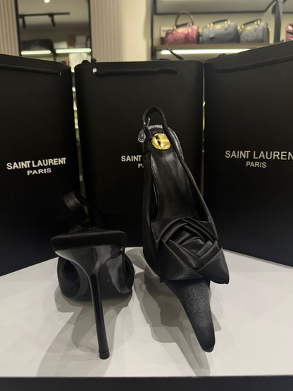 Y-S-L SAINT LAURENT Amalia Slingback Pumps – 4.3" Heel | Premium Quality Luxury Women Footwear (Black Design B)