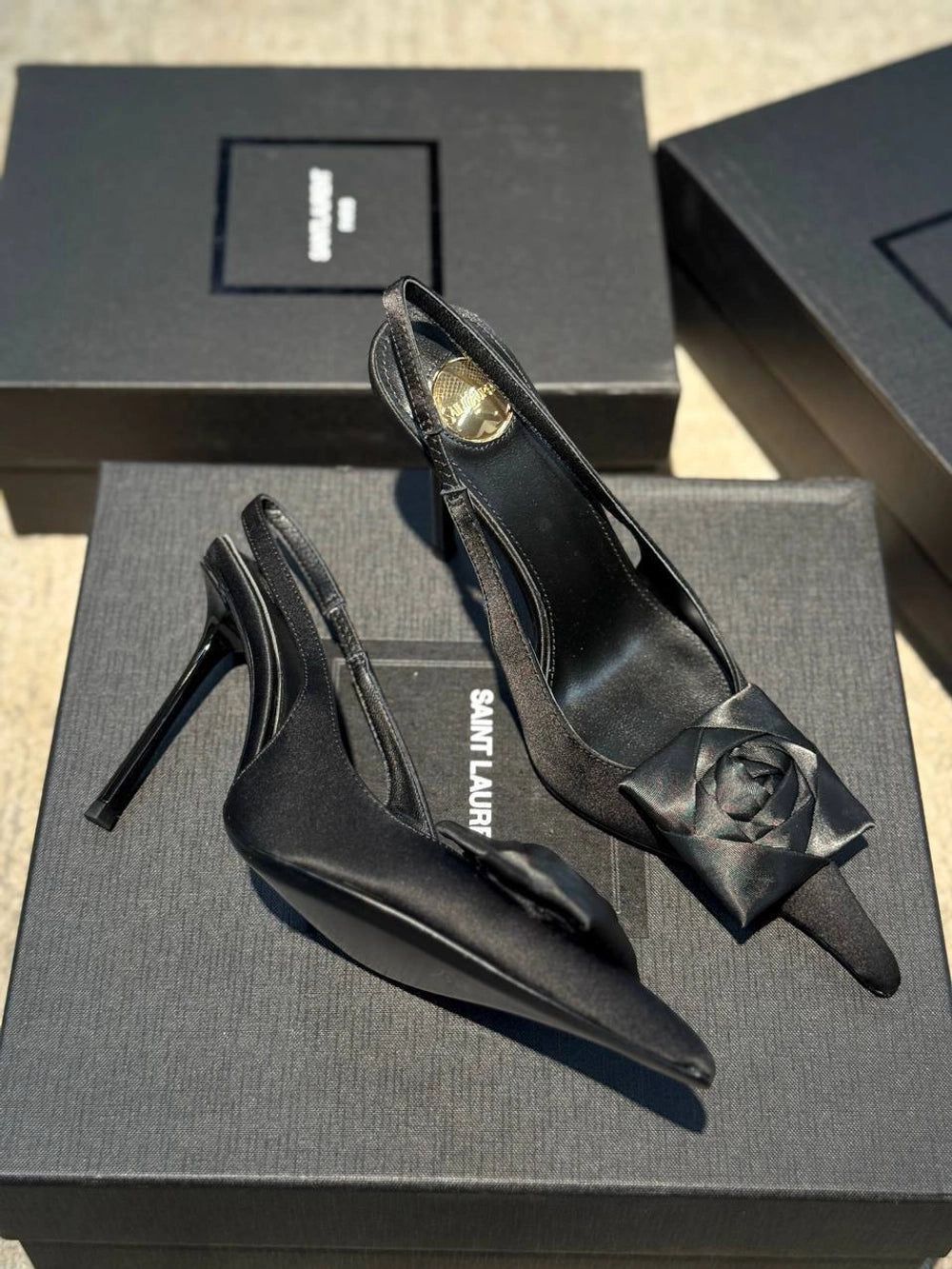 Y-S-L SAINT LAURENT Amalia Slingback Pumps – 4.3" Heel | Premium Quality Luxury Women Footwear (Black Design B)