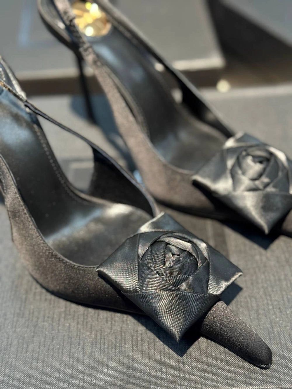 Y-S-L SAINT LAURENT Amalia Slingback Pumps – 4.3" Heel | Premium Quality Luxury Women Footwear (Black Design B)