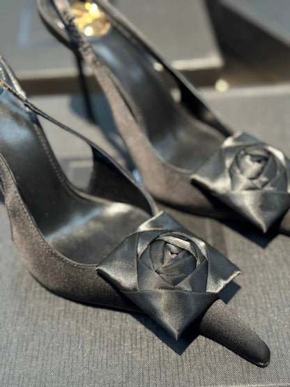 Y-S-L SAINT LAURENT Amalia Slingback Pumps – 4.3" Heel | Premium Quality Luxury Women Footwear (Black Design B)
