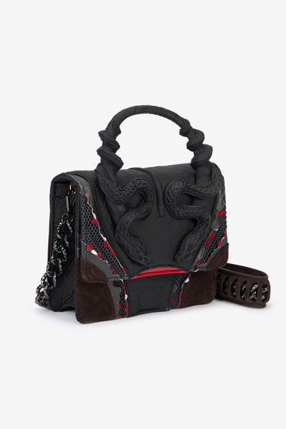 R-O-B-E-R-T-O C-A-V-A-L-L-I Reptile-Inspired Flap Bag – Cobra Effect Embossing | Premium Quality Women Bag (Black Design B)