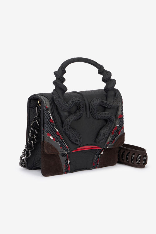 R-O-B-E-R-T-O C-A-V-A-L-L-I Reptile-Inspired Flap Bag – Cobra Effect Embossing | Premium Quality Women Bag (Black Design B)