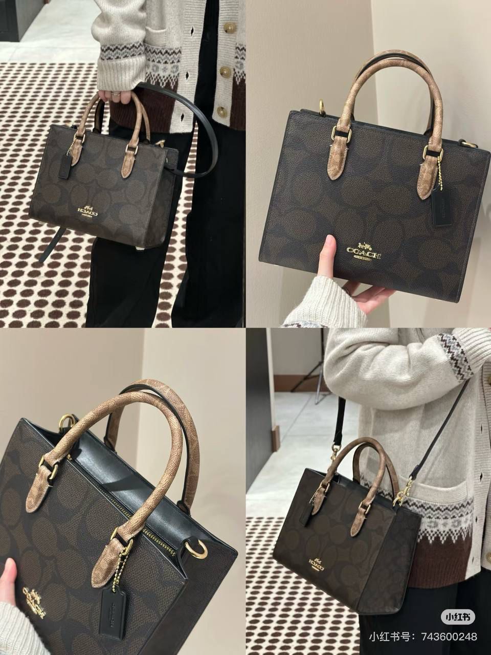 C-O-A-C-H Maggie Small Tote Women Bag – Blocked Signature Canvas (Brown Black)